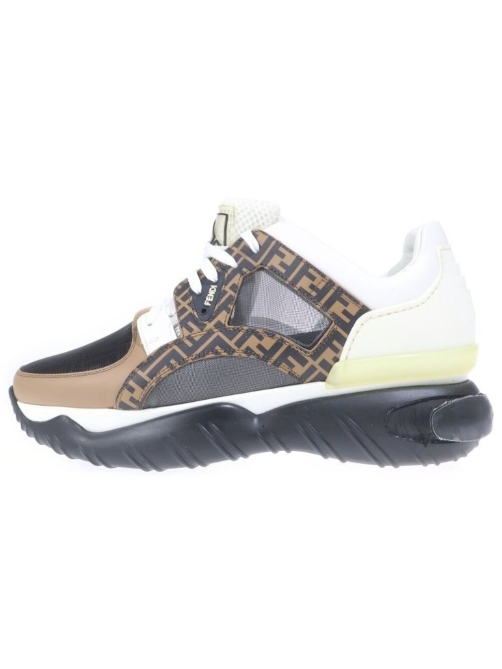 Fendi Zucca Pattern Calf Leather Low Cut Sneakers White Brown